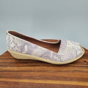 Gentle Souls Shoes Women 8 Purple Leather Snake Print Peep Toe Wedge Espadrilles